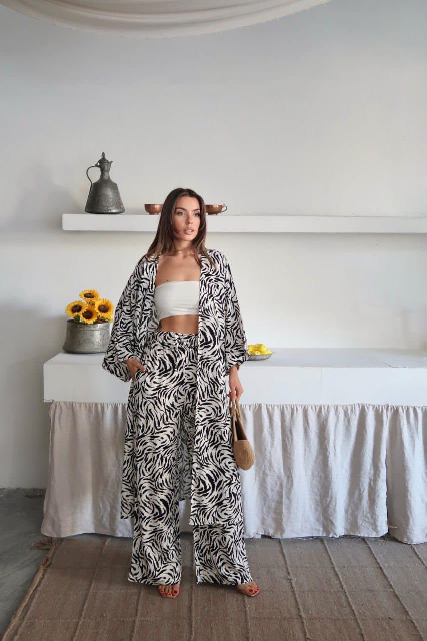 Lumera Zebra Desenli Kimono Takım
